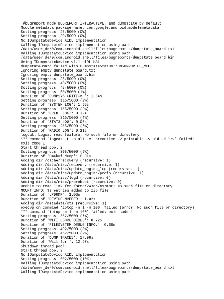 Android Bug Report and Dumpstate Log | PDF | Computer Engineering ...