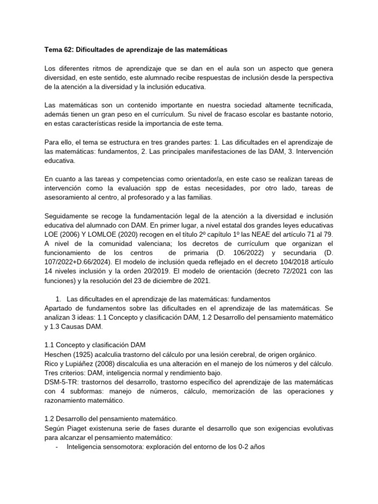 Repaso Tema 62 | PDF | Aprendizaje | Plan de estudios