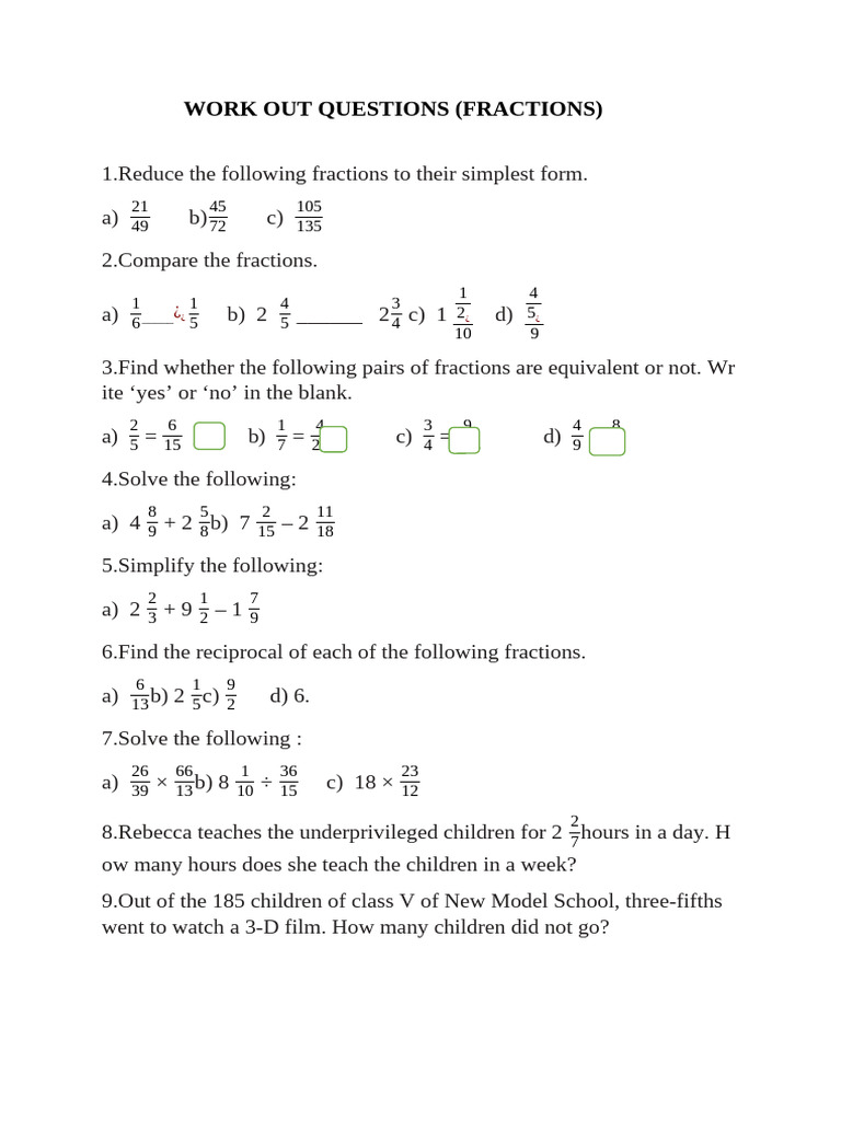 Gr5 Workout Qs Fractions (1) | PDF