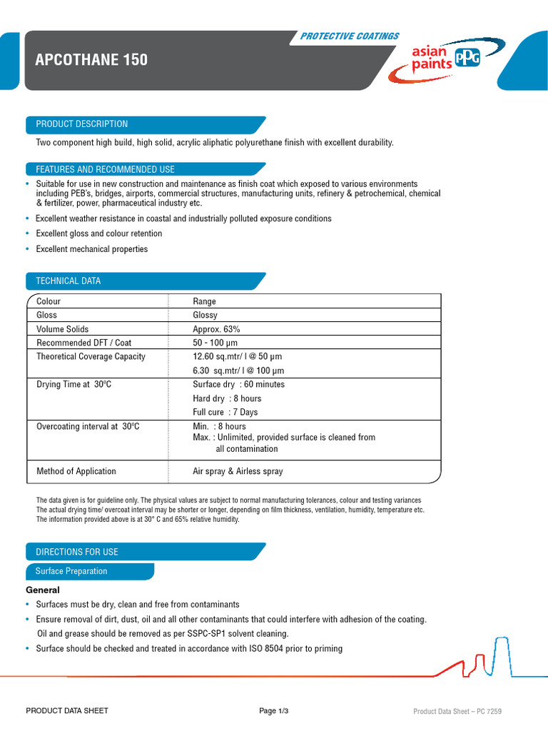 Apcothane 150 Product Data Sheet | PDF | Paint | Coating