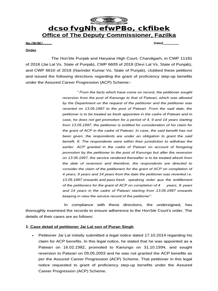 This Is A Speaking Order Regarding The Grant The Benefit of Proficiency ...