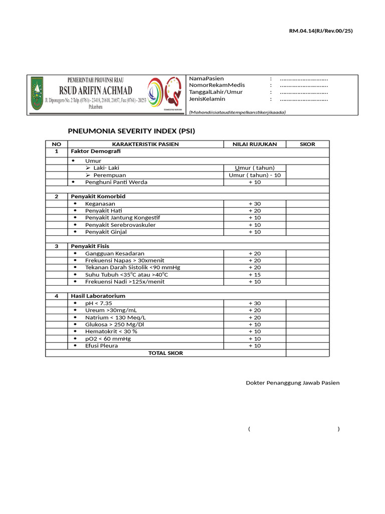 Indeks Keparahan Pneumonia Pasien | PDF