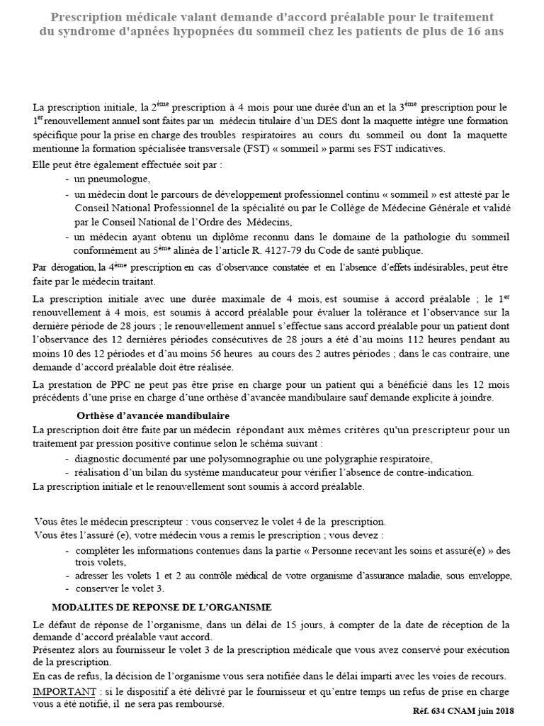 Prescription pour traitement du sommeil | PDF | Syndrome d'apnées du ...