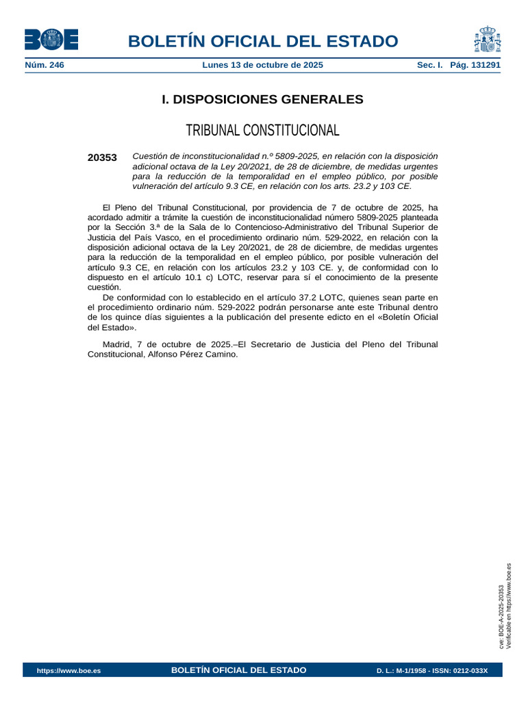 Cuestión de inconstitucionalidad 5809-2025 | PDF