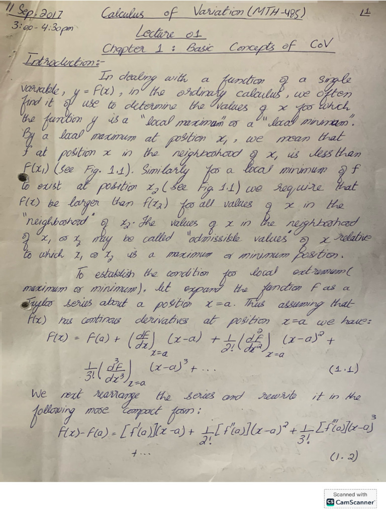 Calculus of Variation Notes | PDF