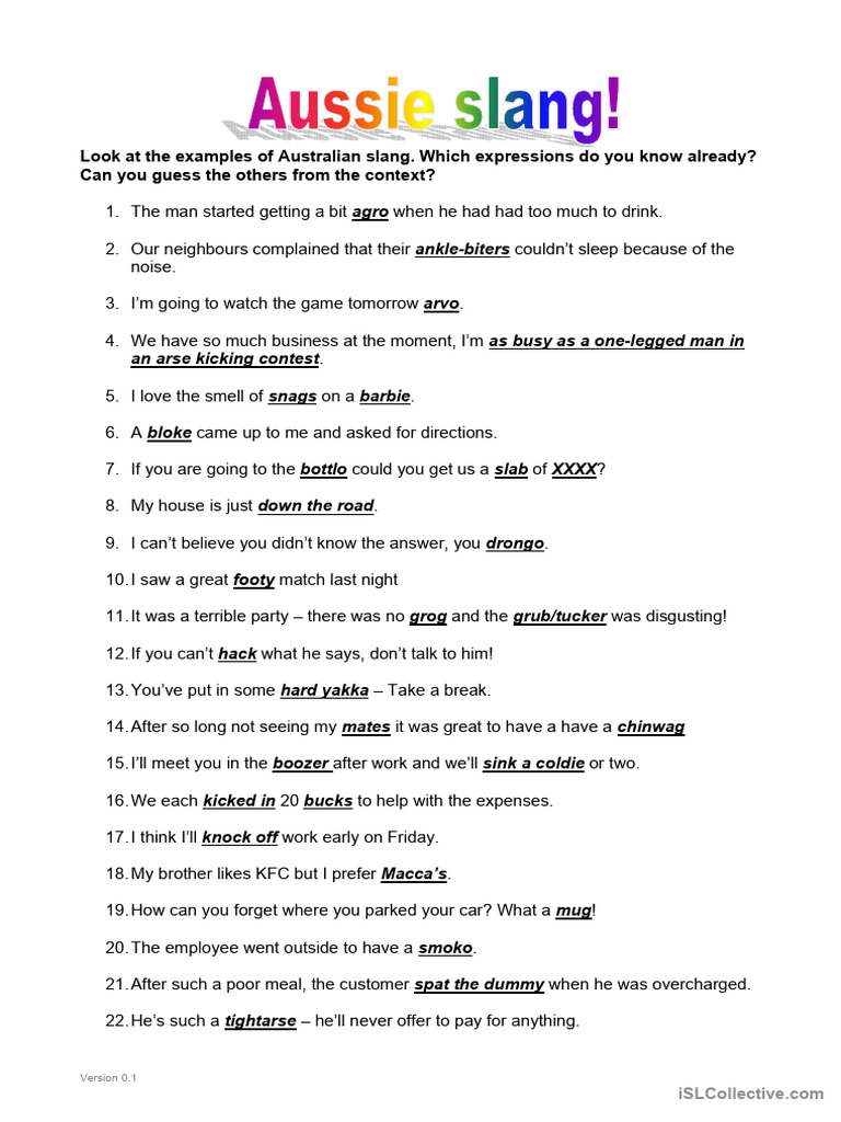 Australian Slang and Expressions Guide | PDF