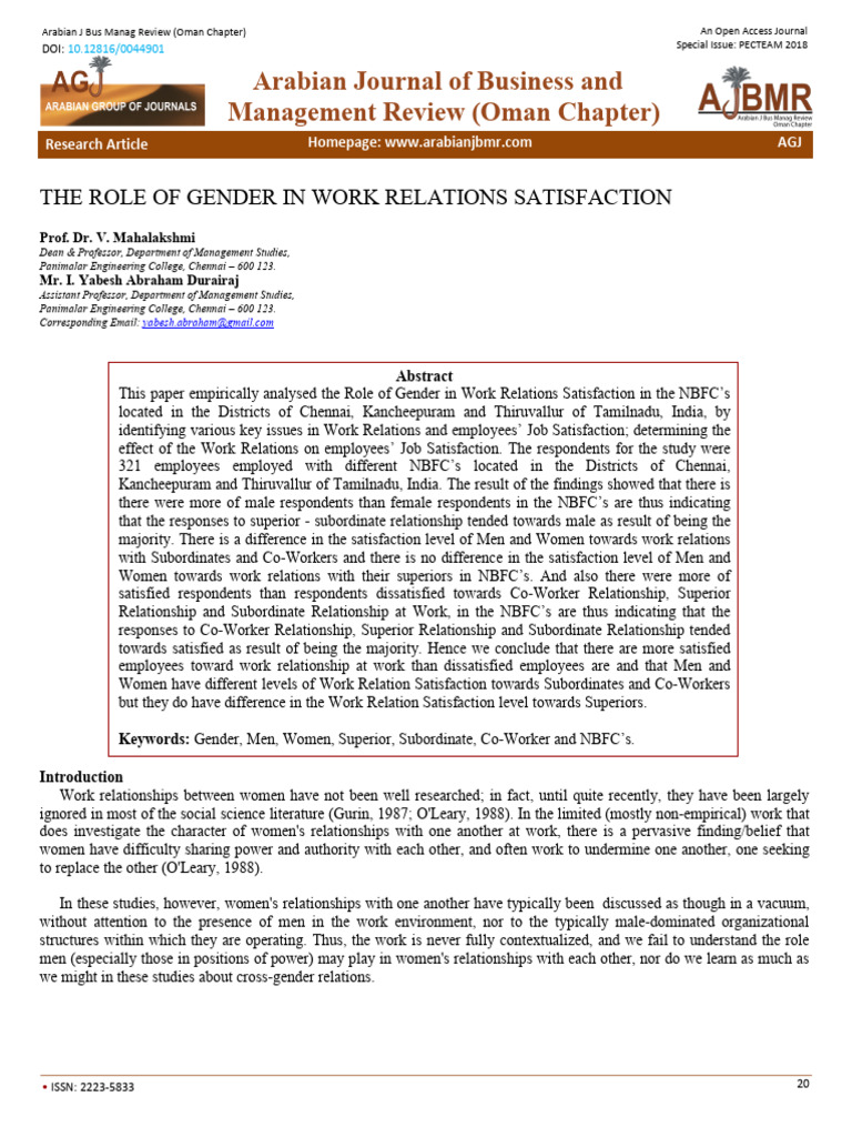 Gender Impact on Work Satisfaction | PDF | Identity (Social Science ...