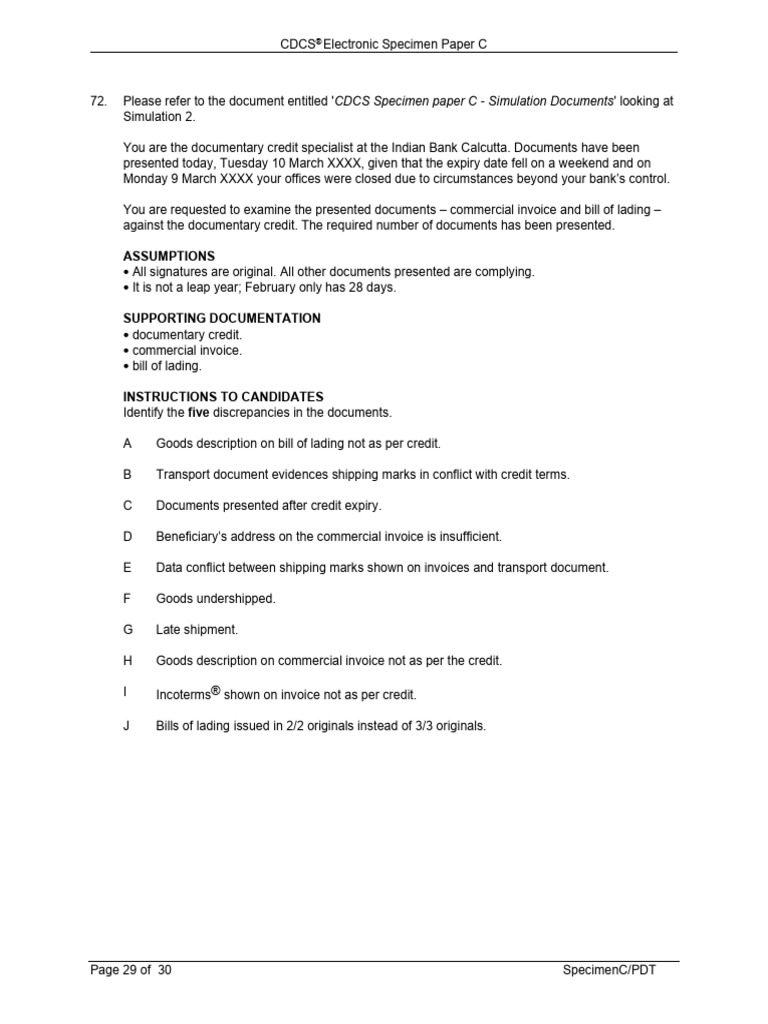 CDCS Specimen Paper C Discrepancies Guide | PDF