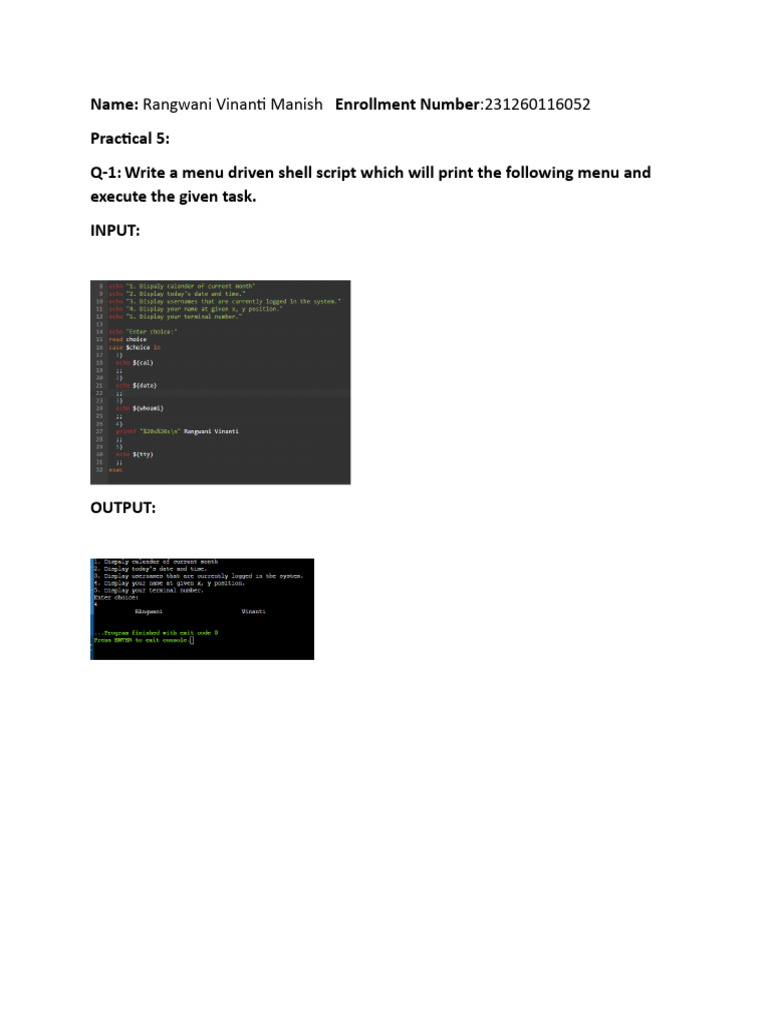Shell Script Menu Implementation Guide | PDF