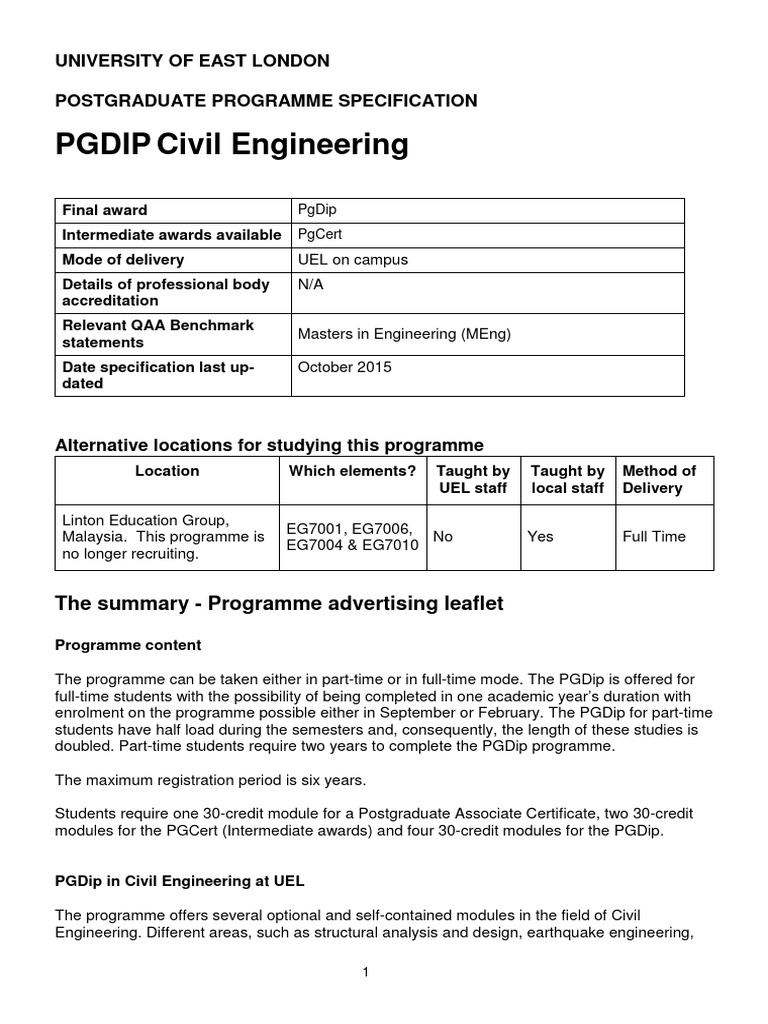 PGDip Civil Engineering Programme Overview | PDF | Postgraduate ...