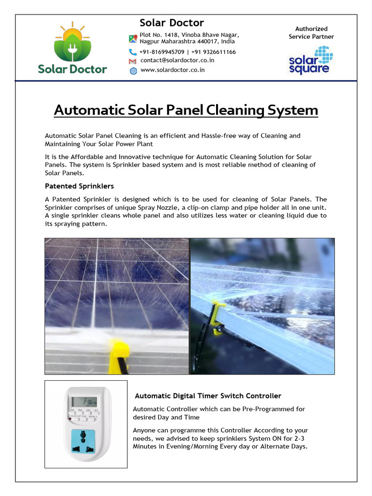 Automatic Solar Panel Cleaning System | PDF | Fire Sprinkler System ...