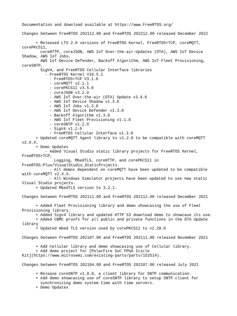 FreeRTOS 2022 Release Notes Summary | PDF | Thread (Computing) | Kernel ...