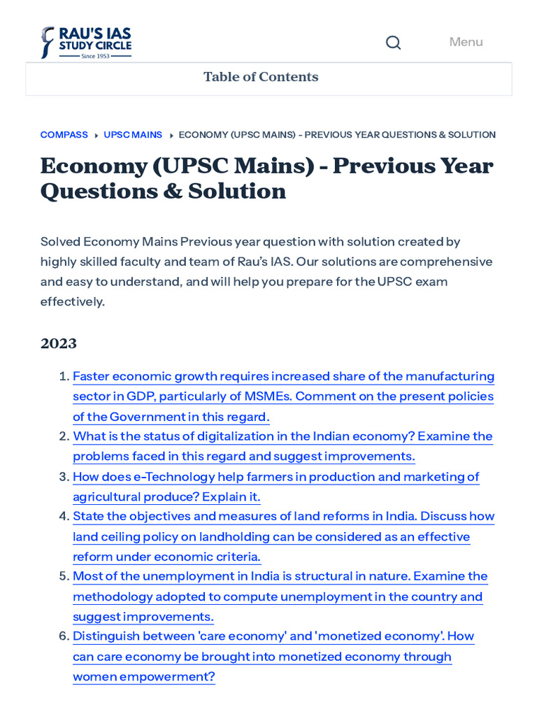 Rau's IAS Economy Solutions Guide | PDF | Subsidy | Gross Domestic Product