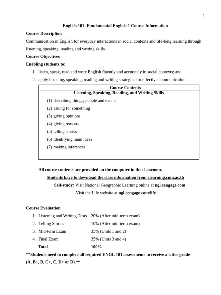 English 101 Course Overview and Assessment | PDF | Multiple Choice ...