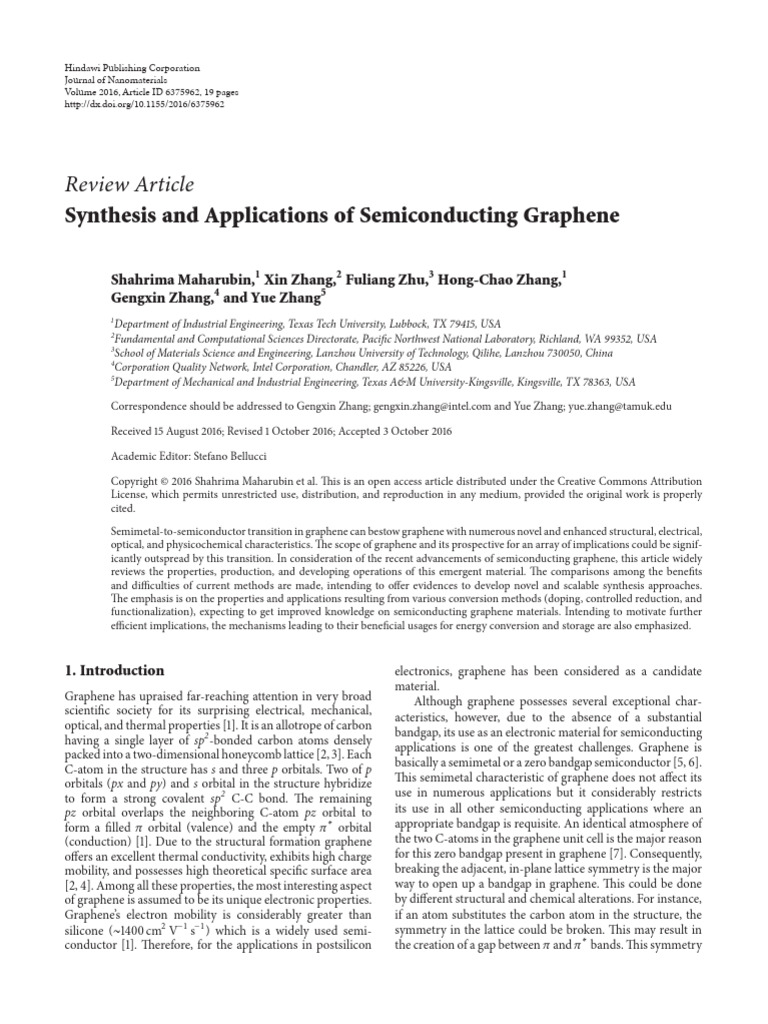 Synthesis and Applications of Semiconducting Graph | PDF | Graphene ...