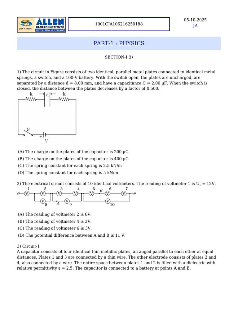 Physics Circuit Analysis and Capacitor Behavior | PDF | Capacitor