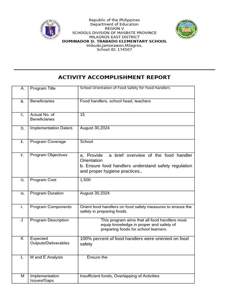 Food Safety Orientation Report 2024 | PDF | Learning | Reading ...