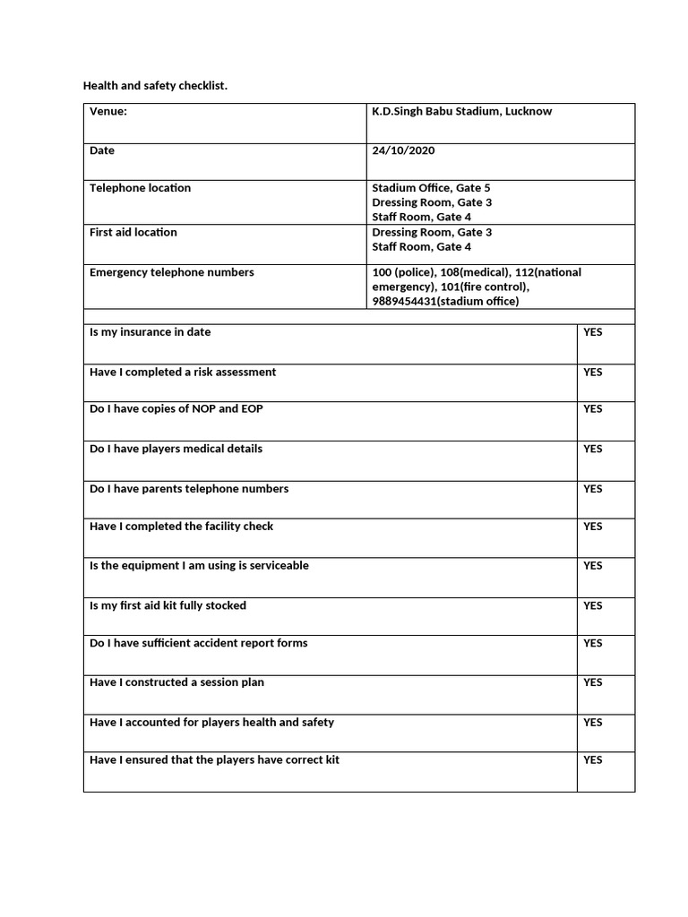 Health and Safety Checklist | PDF