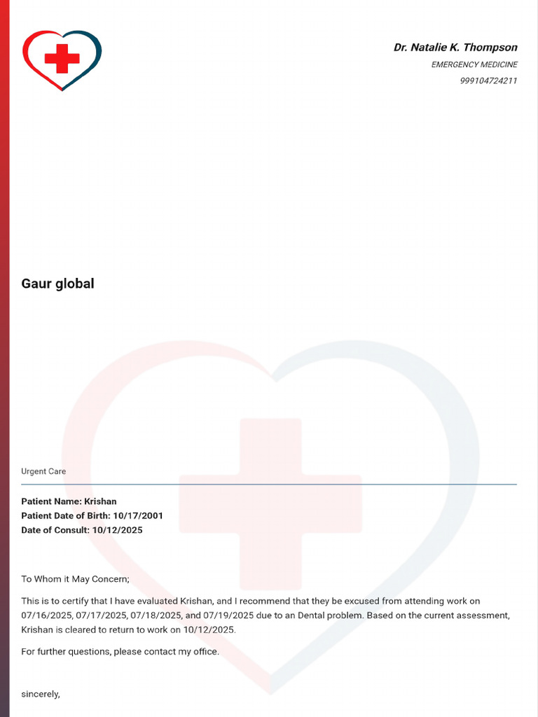 Doctor Note With Signature | PDF