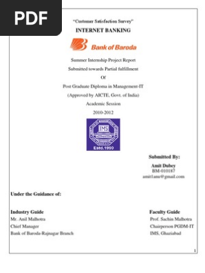 Customer Satisfaction Survey Internet Banking Bank Of Baroda By