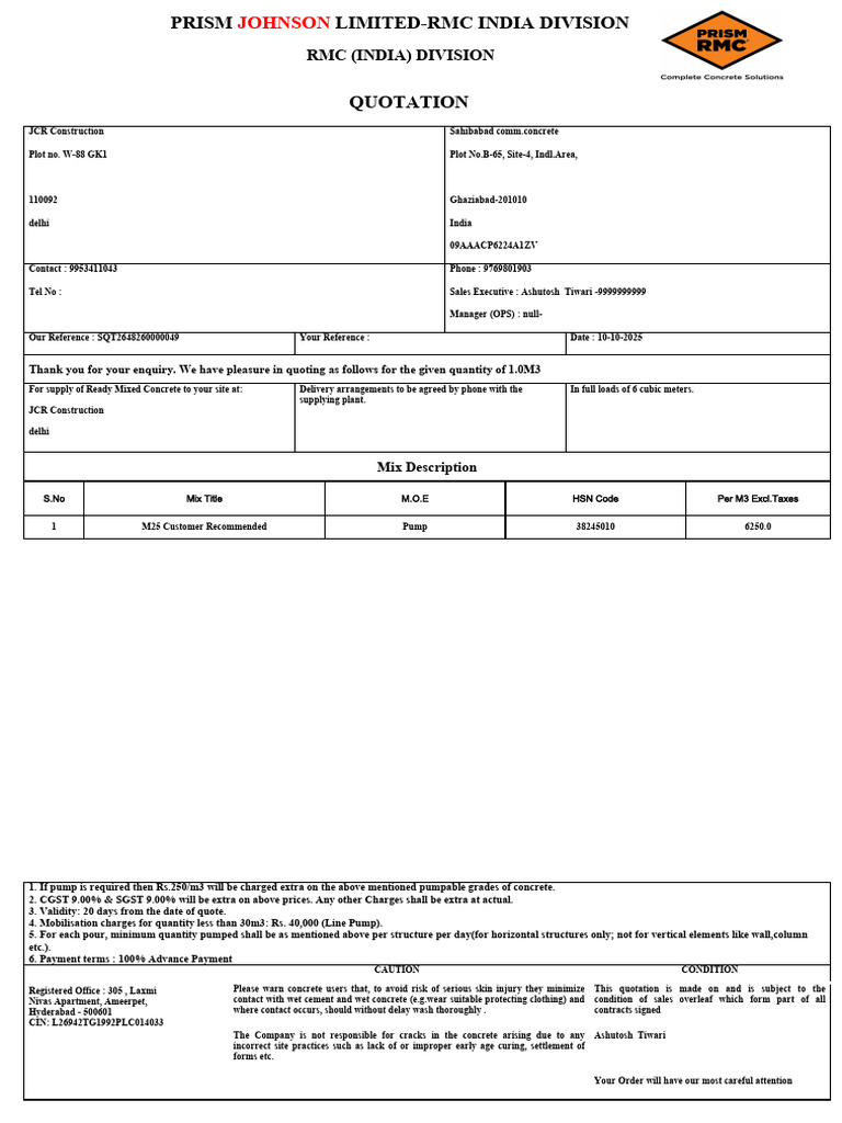 Ready Mixed Concrete Quotation India | PDF | Concrete | Breach Of Contract