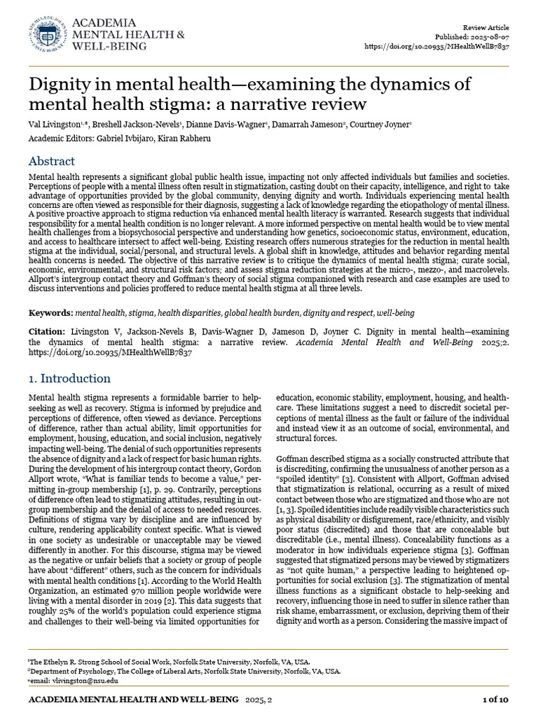Dignity in Mental Health Examining The D | PDF | Social Stigma | Mental ...