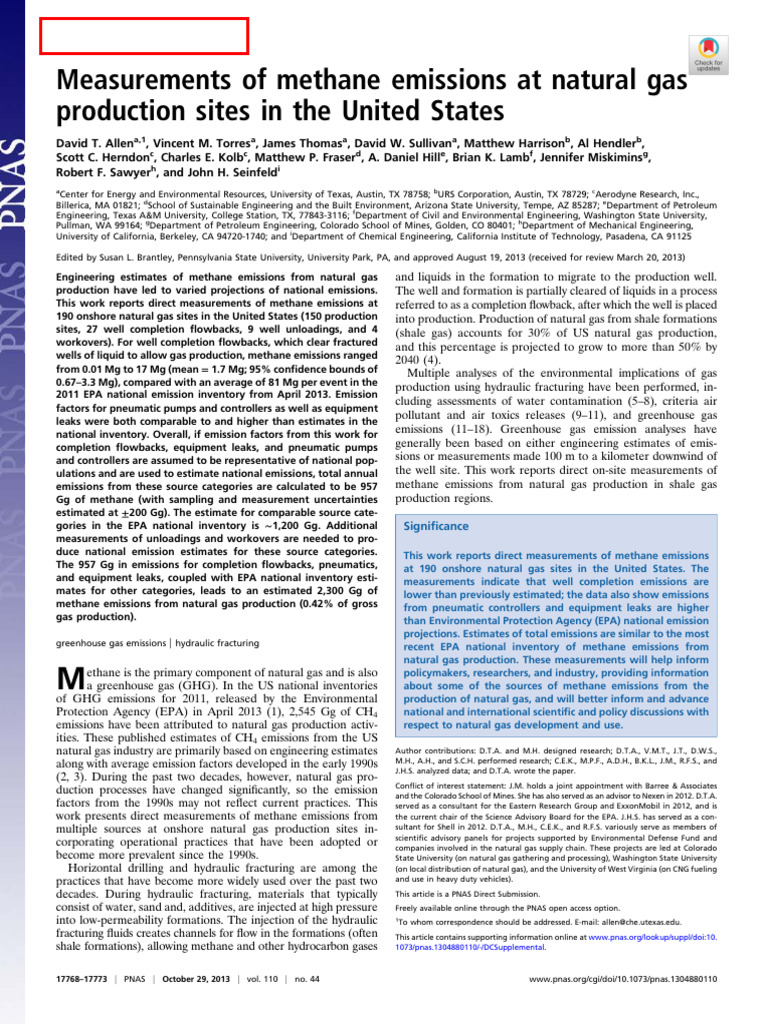 Allen Et Al Measurements of Methane Emissions at Natural Gas Production ...