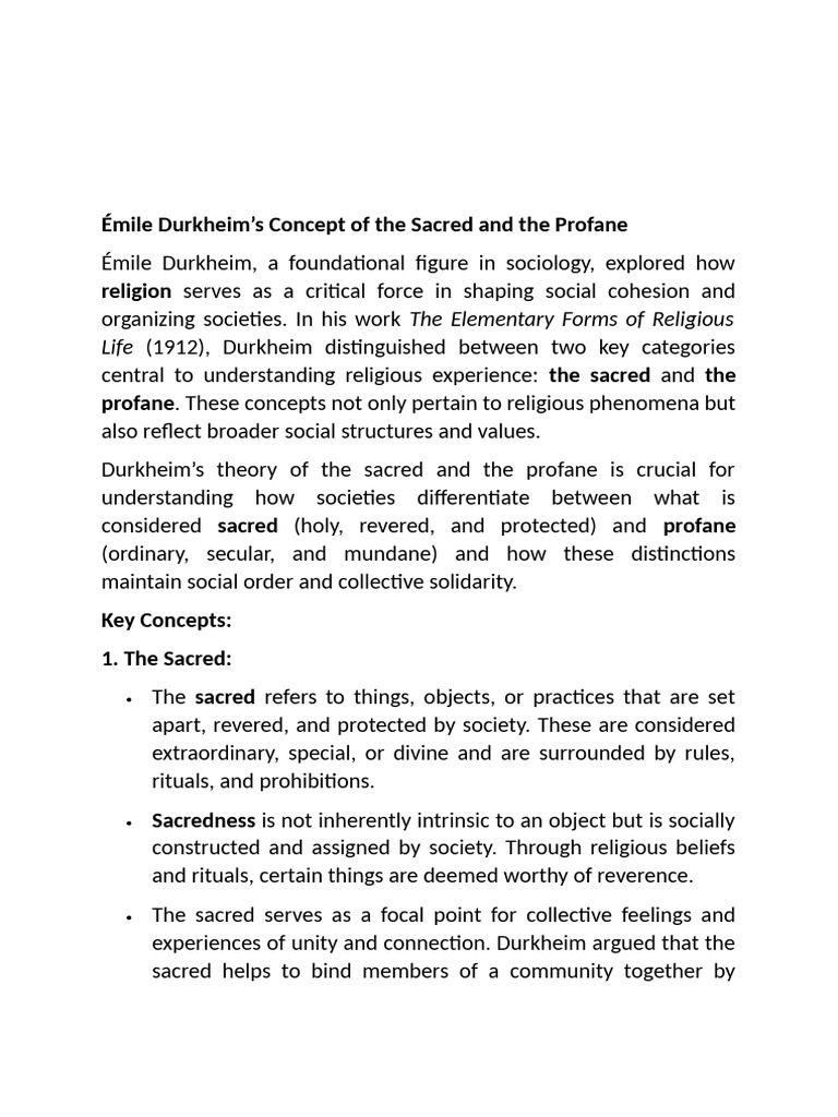 Durkheim's Sacred vs. Profane Explained | PDF | Émile Durkheim | Rituals
