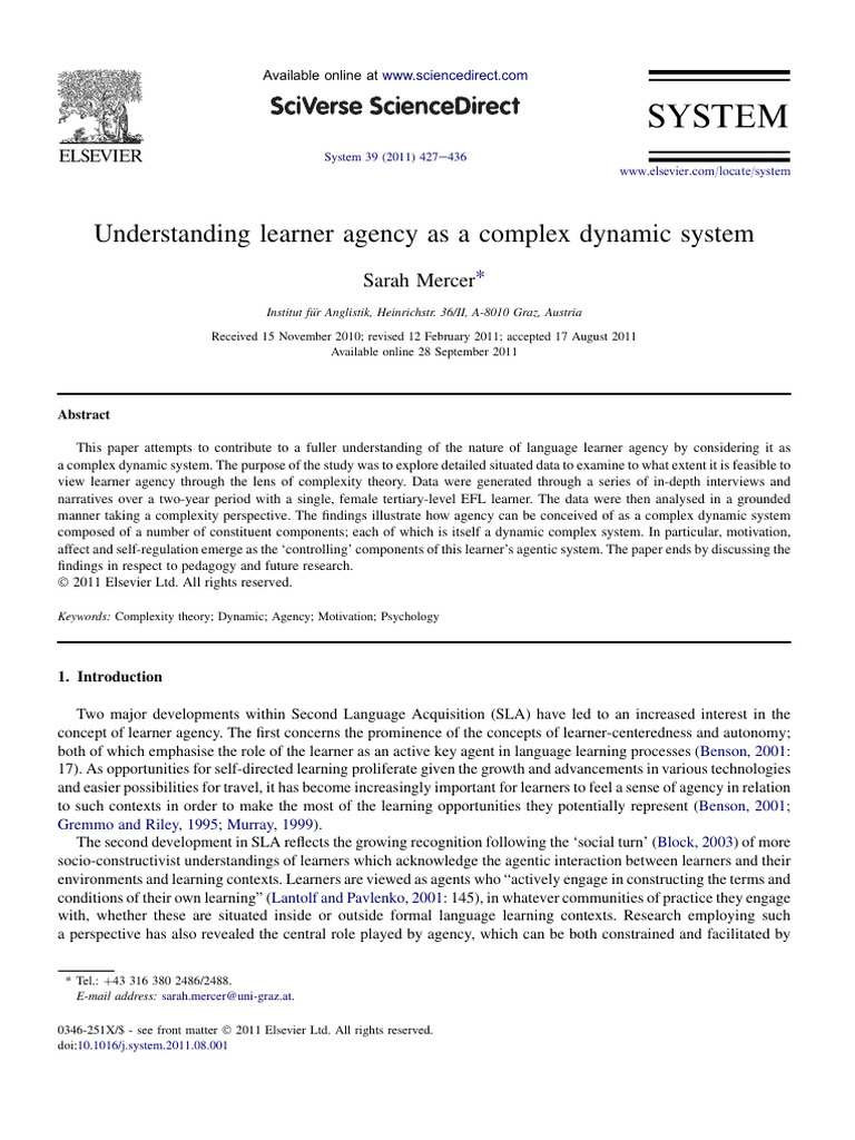 Complex Dynamic System of Learner Agency | PDF | Second Language ...