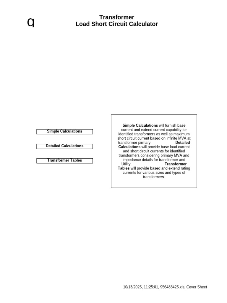 Transformer Load & Short Circuit Calculator | PDF | Transformer ...
