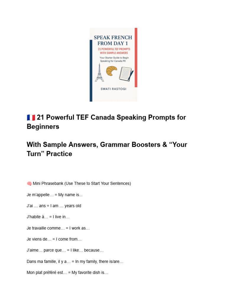 21 Sujets de Parole TEF Canada | PDF