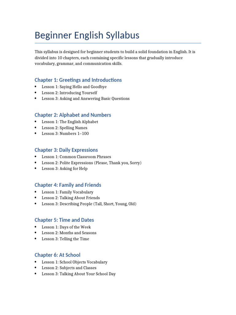 Beginner English Syllabus | PDF