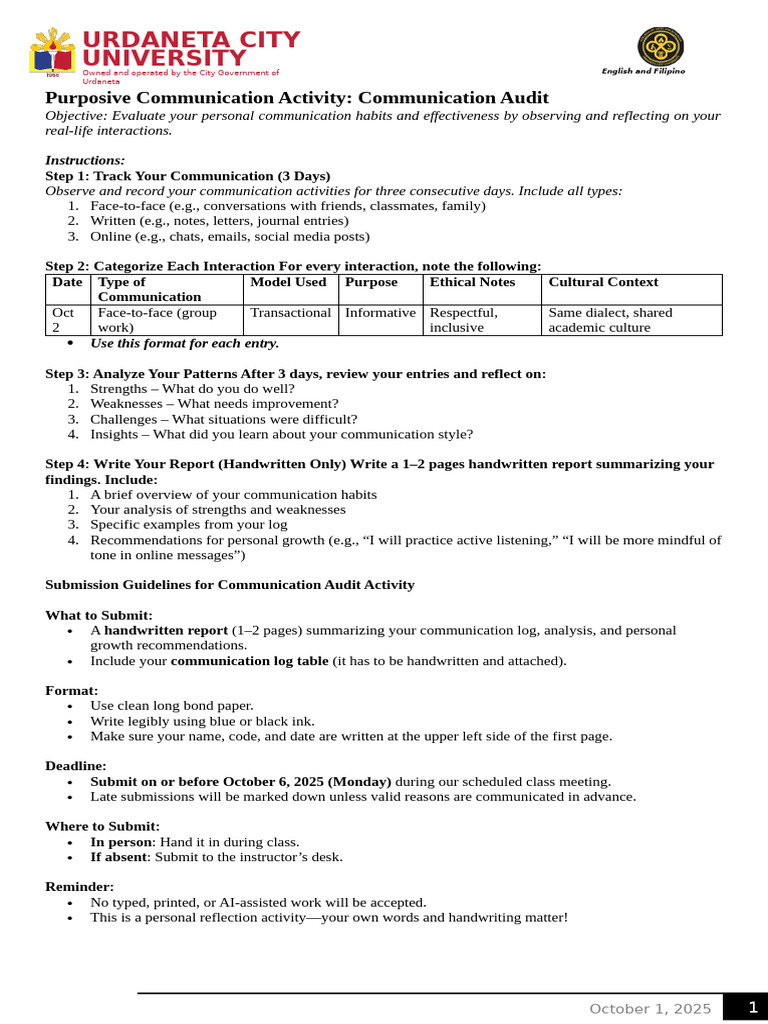 Purposive Communication Activity | PDF | Communication | Human ...