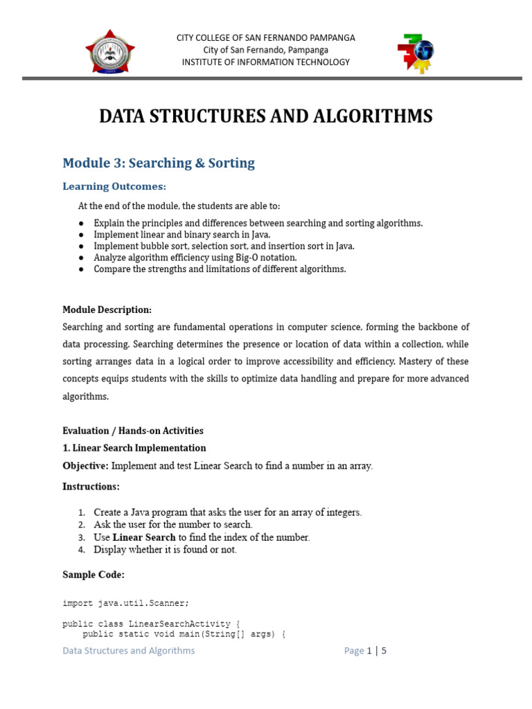 Searching and Sorting in Java | PDF | Theoretical Computer Science ...