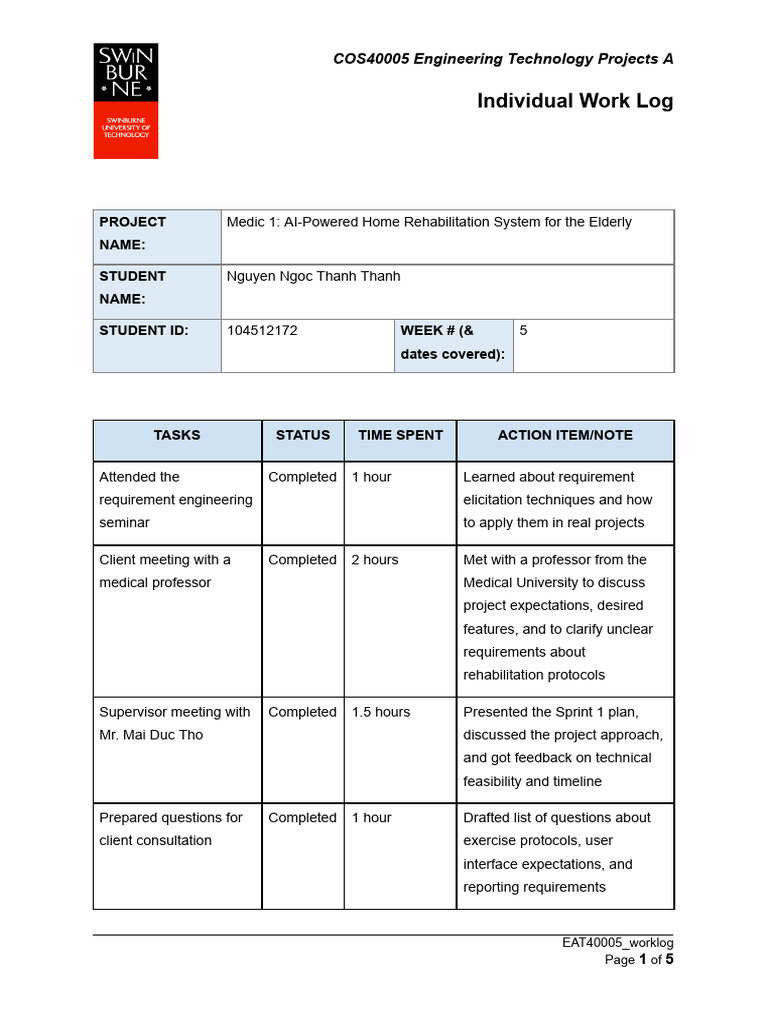 AI Rehab System Progress Log - Week 5 | PDF | Software Development ...