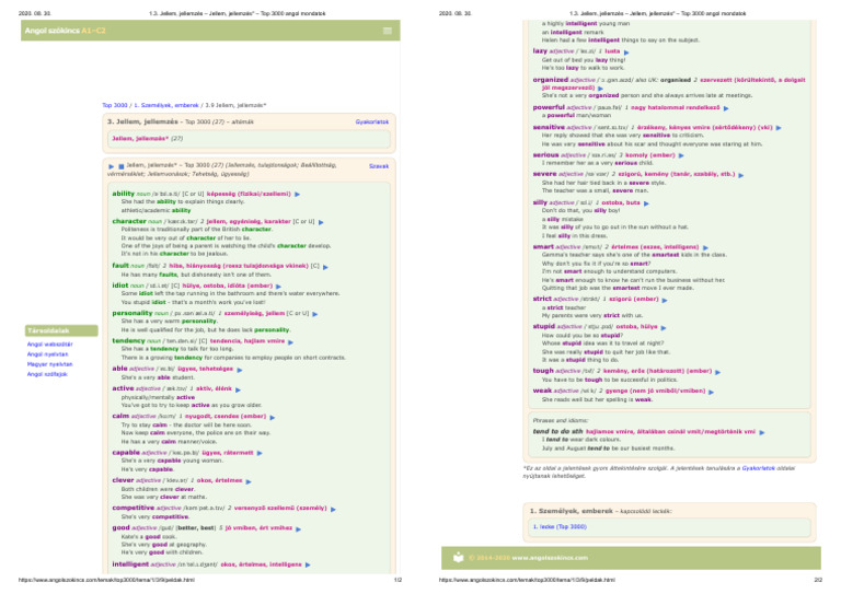 Top 3000 English Sentences: Character Traits | PDF | Adjective ...