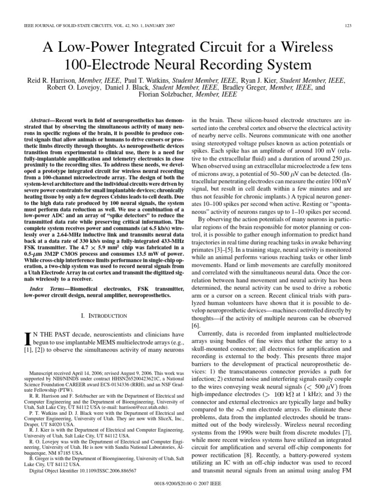 Low-Power Wireless Neural Recording IC | PDF | Amplifier | Analog To ...