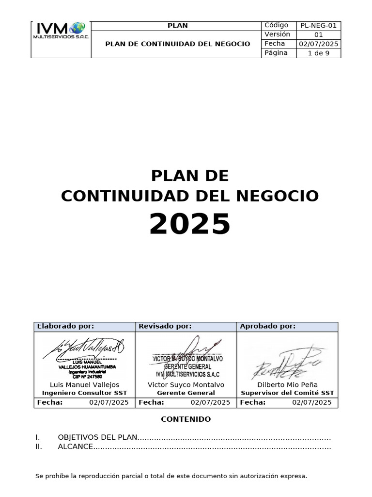 Plan de Continuidad del Negocio 2025 | PDF | Logística