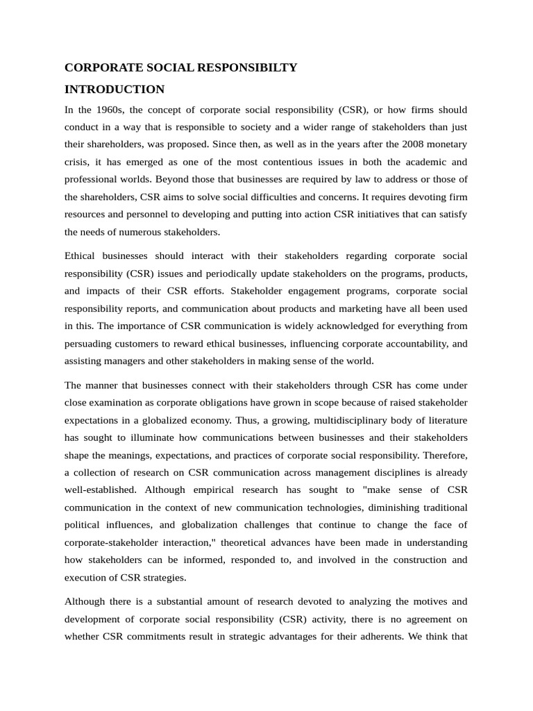 Key Issues in Corporate Social Responsibility | PDF | Corporate Social ...