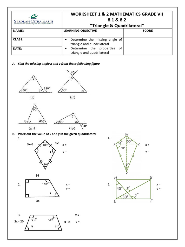 Find Missing Angles in Triangles & Quadrilaterals | PDF