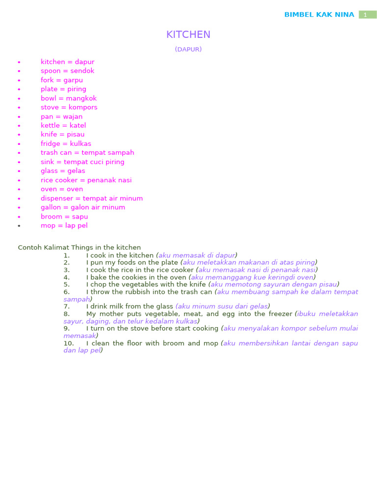 Kitchen Vocabulary and Usage Guide | PDF | Kitchen Stove | Kitchen