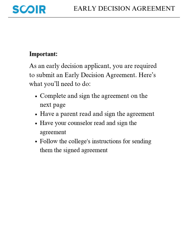 Early Decision Agreement Instructions | PDF