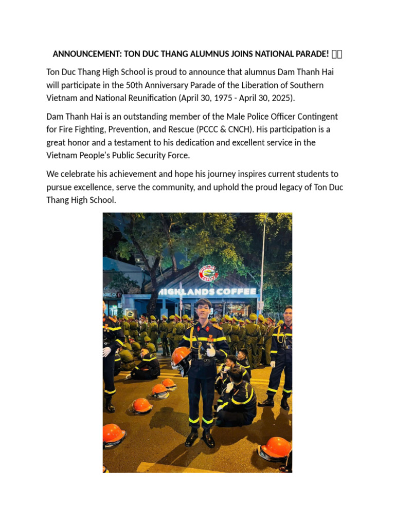 Ton Duc Thang Alumnus in National Parade | PDF