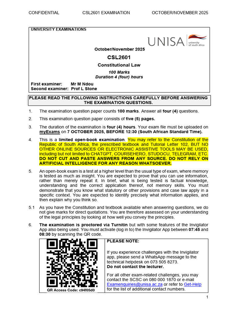 CSL2601 Exam Guidelines 2025 | PDF | Plagiarism | Turnitin