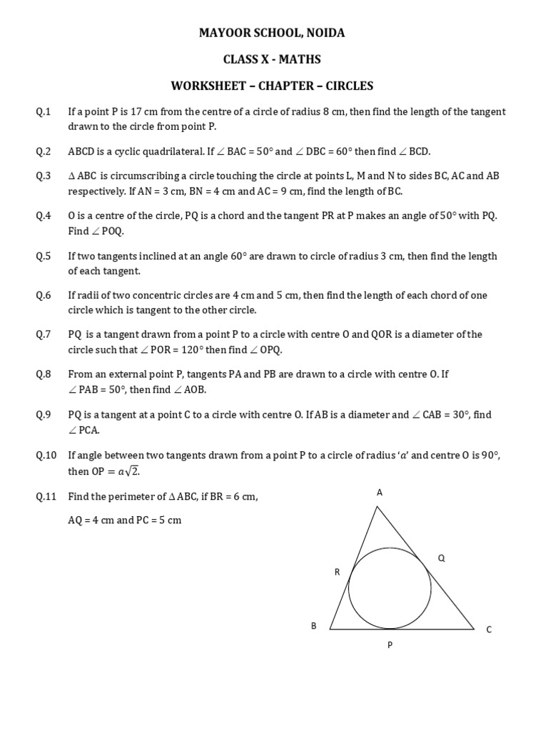Class X Maths Worksheet on Circles | PDF | Circle | Pi