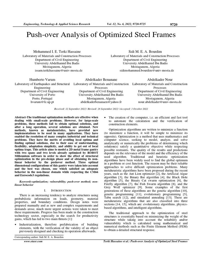 Optimized Push-over Analysis of Steel Frames | PDF | Mathematical ...