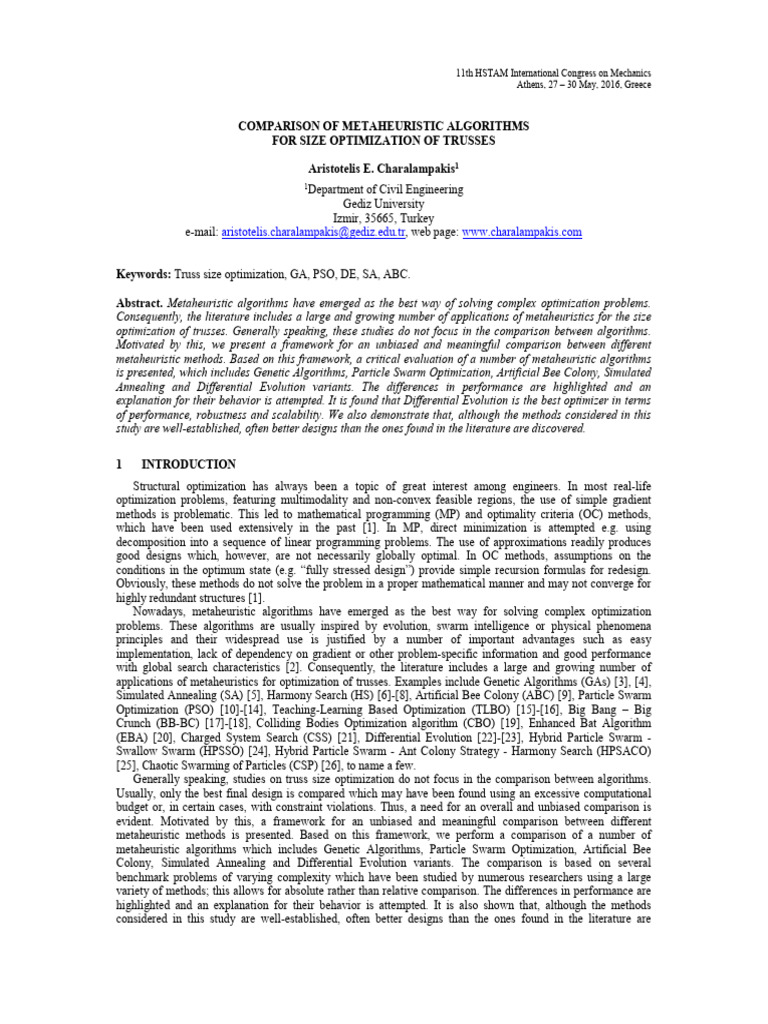 Metaheuristic Algorithms for Truss Optimization | PDF | Metaheuristic ...