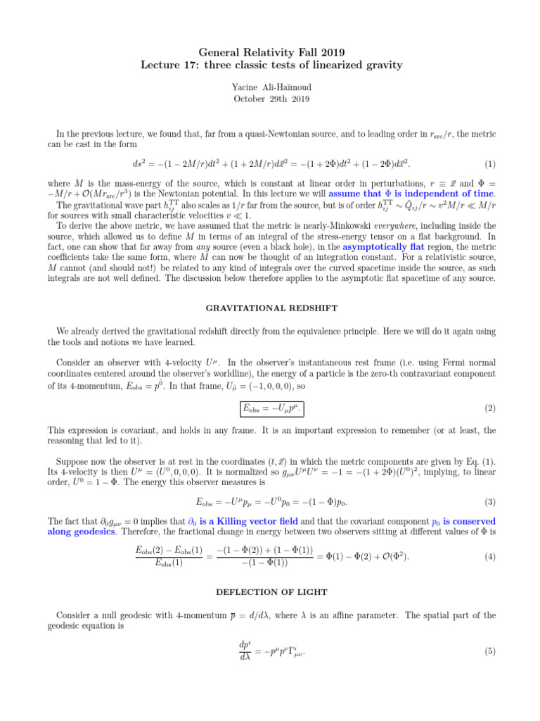 Classic Tests of Linearized Gravity | PDF | General Relativity | Geometry