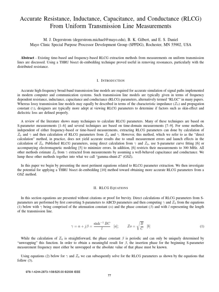 RLCG Parameter Extraction Techniques | PDF | Transmission Line ...
