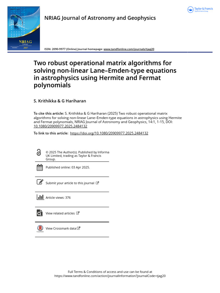 Two Robust Operational Matrix Algorithms For Solving Non-Linear Lane ...